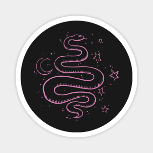 Mystical Serpant Moon and Stars Pink Digital Illustration Magnet